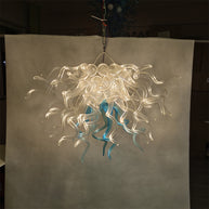 Custom modern design lighting dining room decoration blown glass chandelier clear with a little bule color