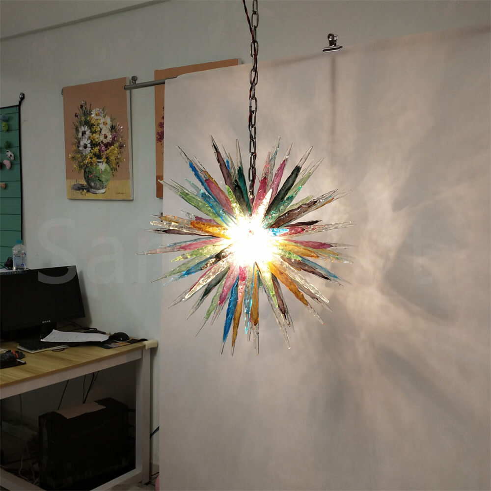 Multicolor hand made blown glass icicle chandelier modern design