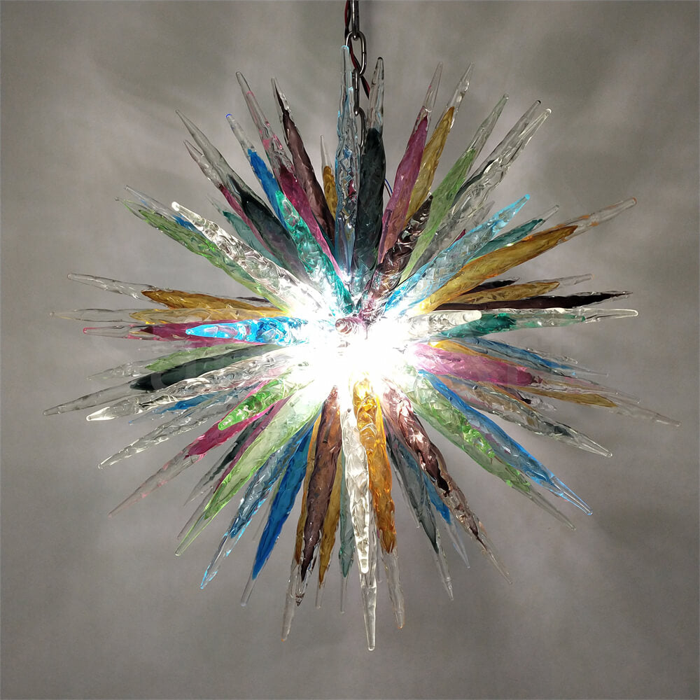 Multicolor hand made blown glass icicle chandelier modern design
