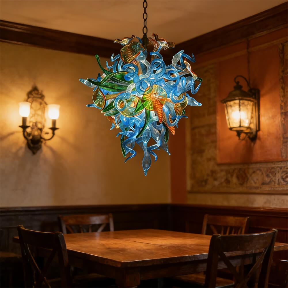 Special custom design dining room blown glass chandelier blue green and gold color