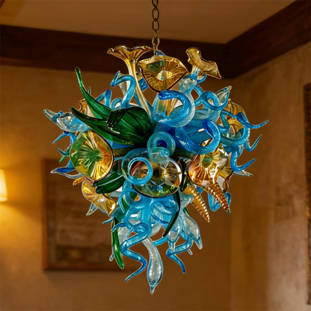 Special custom design dining room blown glass chandelier blue green and gold color