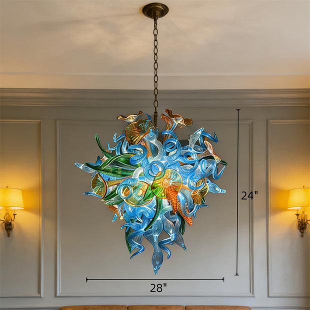 Special custom design dining room blown glass chandelier blue green and gold color