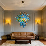 Special custom design dining room blown glass chandelier blue green and gold color