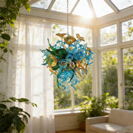 Special custom design dining room blown glass chandelier blue green and gold color