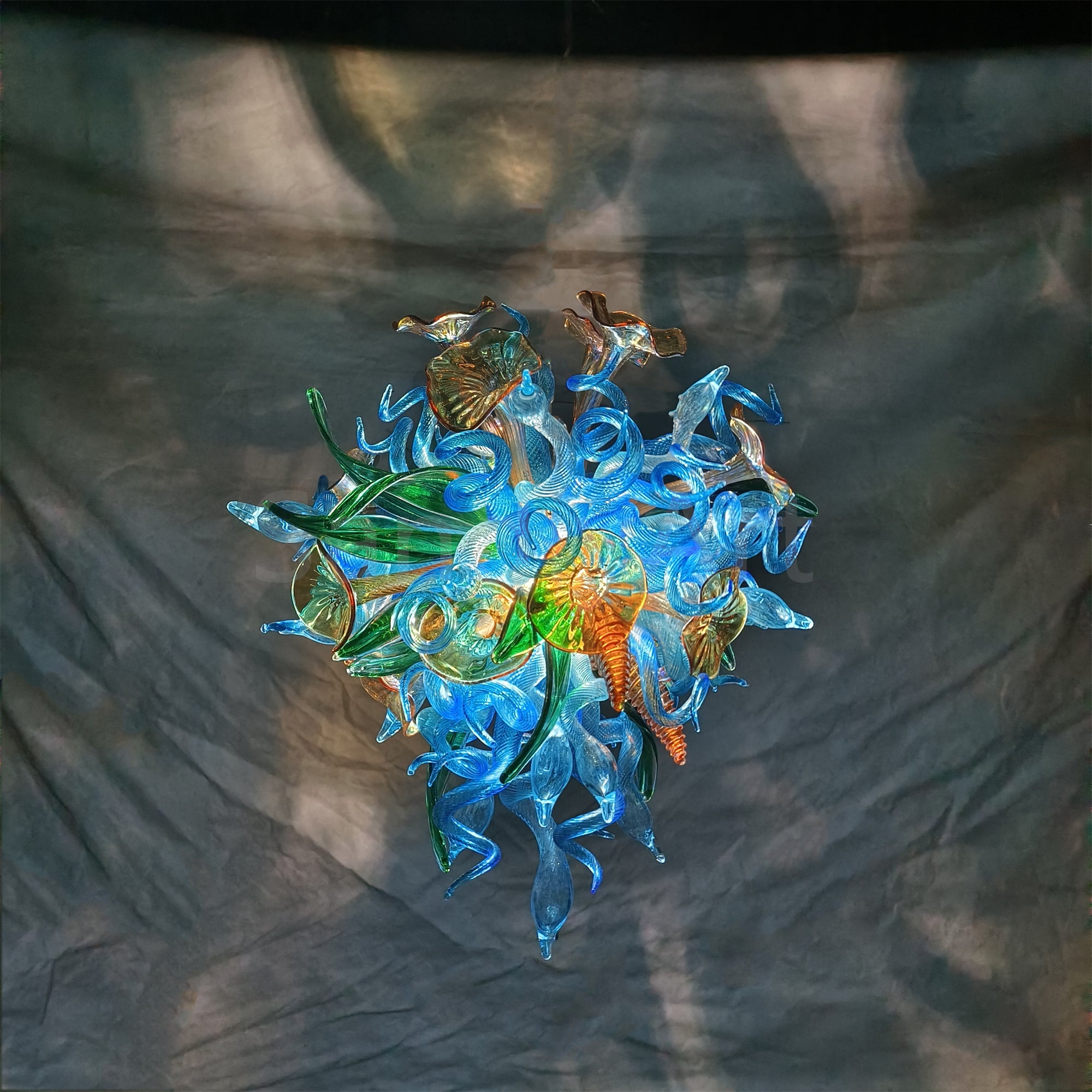 Special custom design dining room blown glass chandelier blue green and gold color