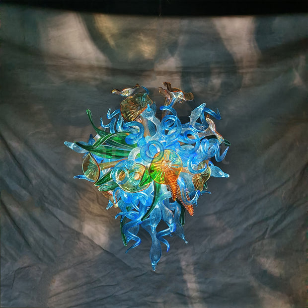 Special custom design dining room blown glass chandelier blue green and gold color