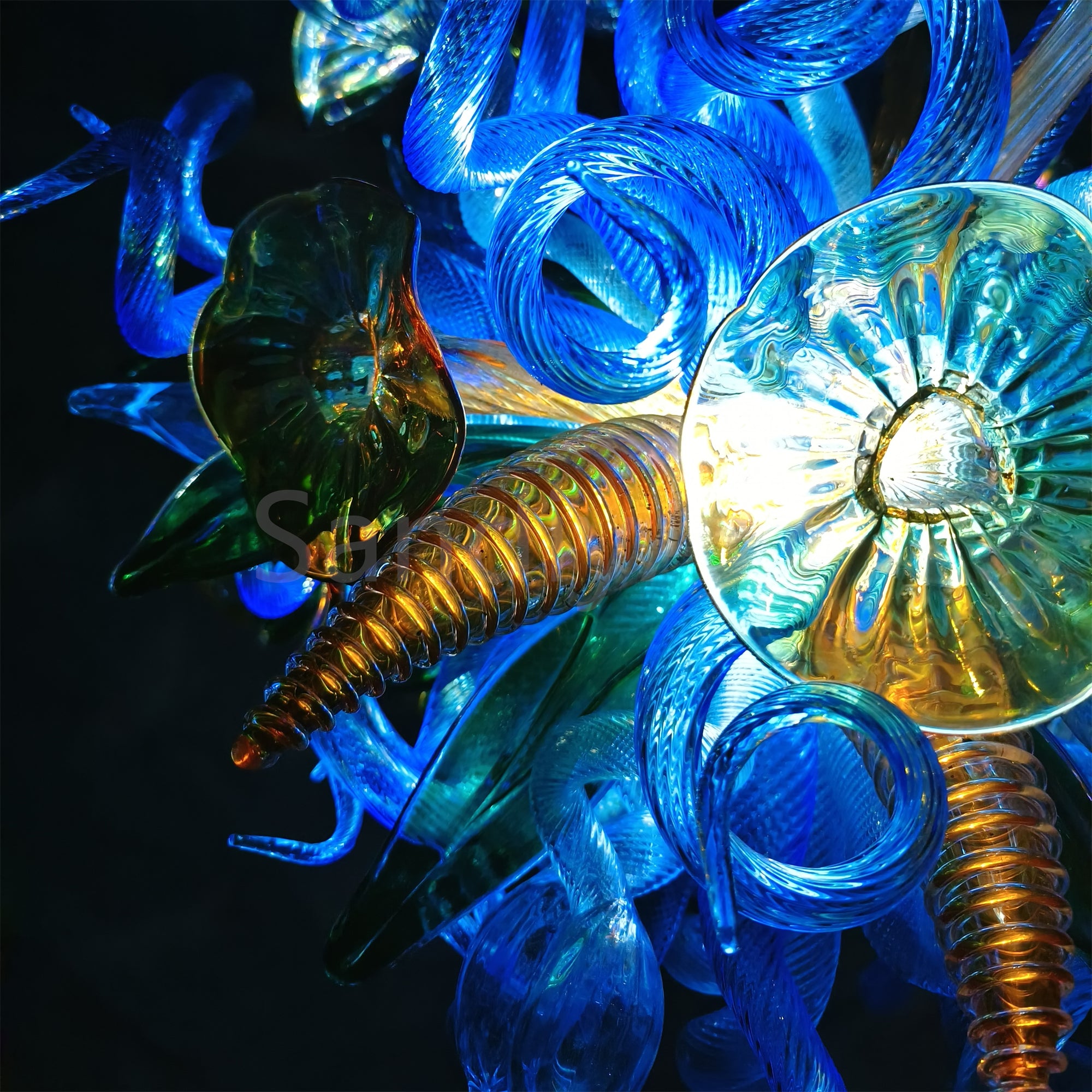 Special custom design dining room blown glass chandelier blue green and gold color