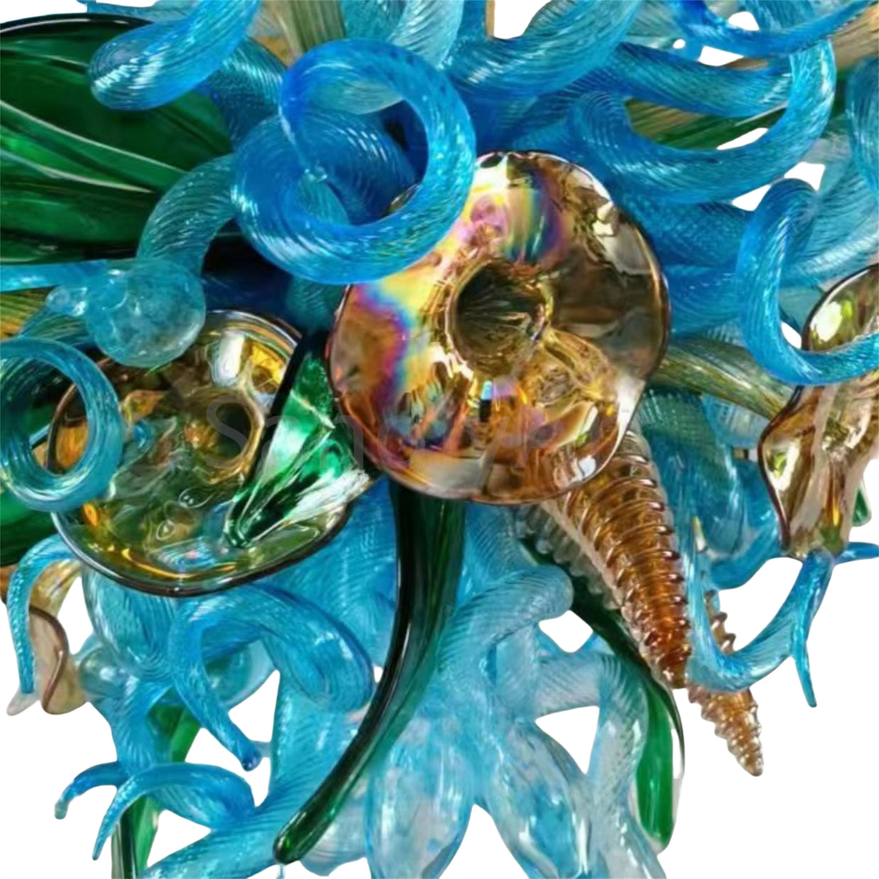 Special custom design dining room blown glass chandelier blue green and gold color