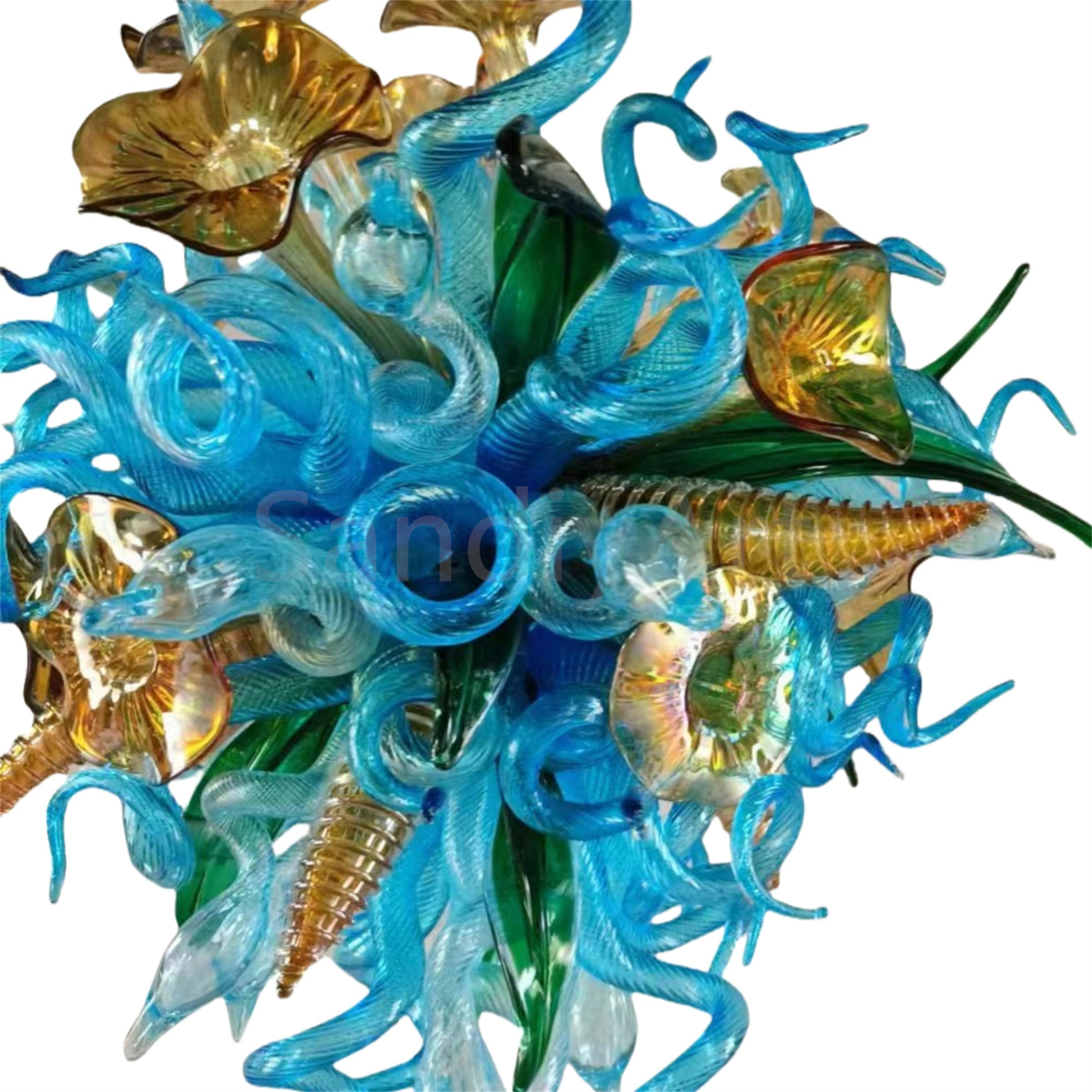Special custom design dining room blown glass chandelier blue green and gold color