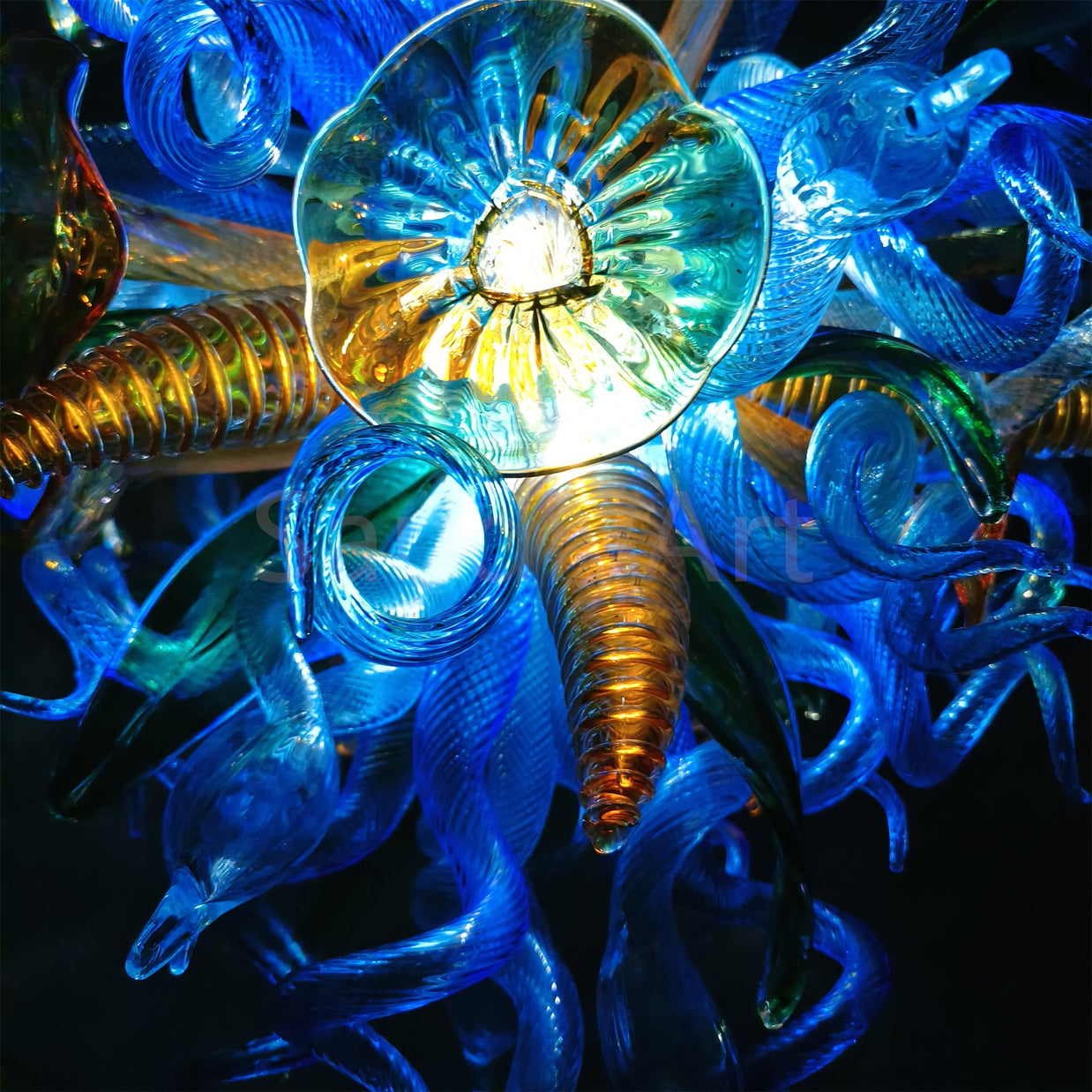 Special custom design dining room blown glass chandelier blue green and gold color