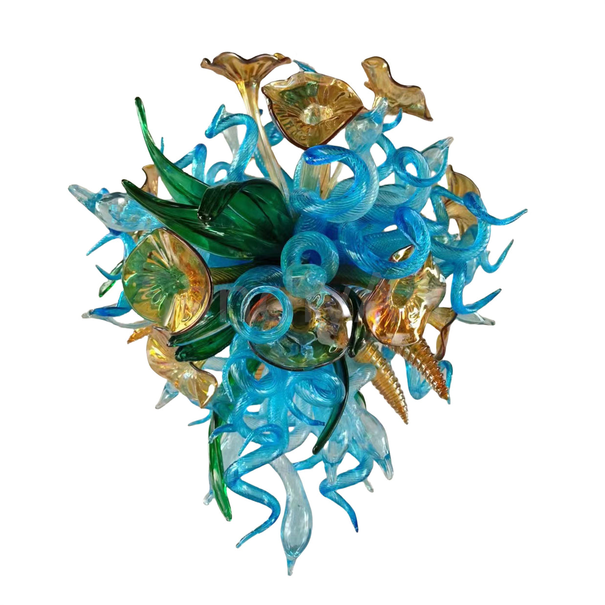 Special custom design dining room blown glass chandelier blue green and gold color