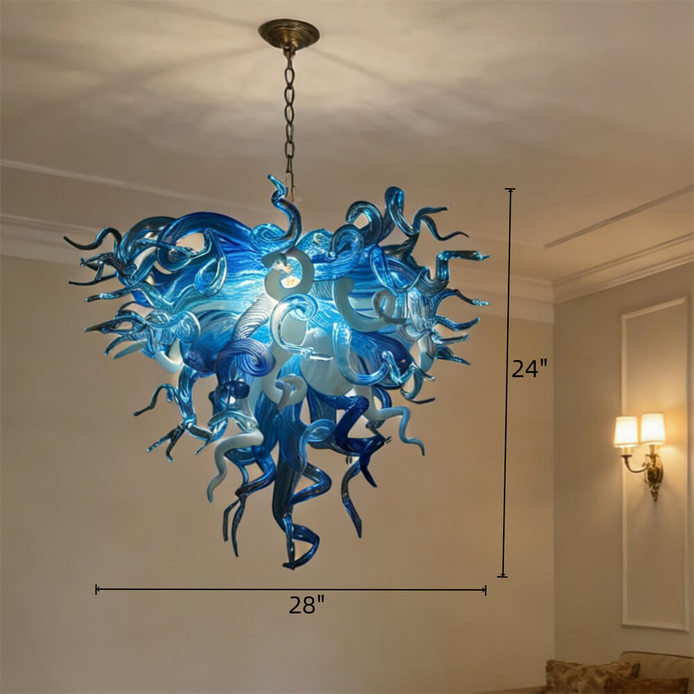 Blue and white color DIY hand made blown glass chandelier
