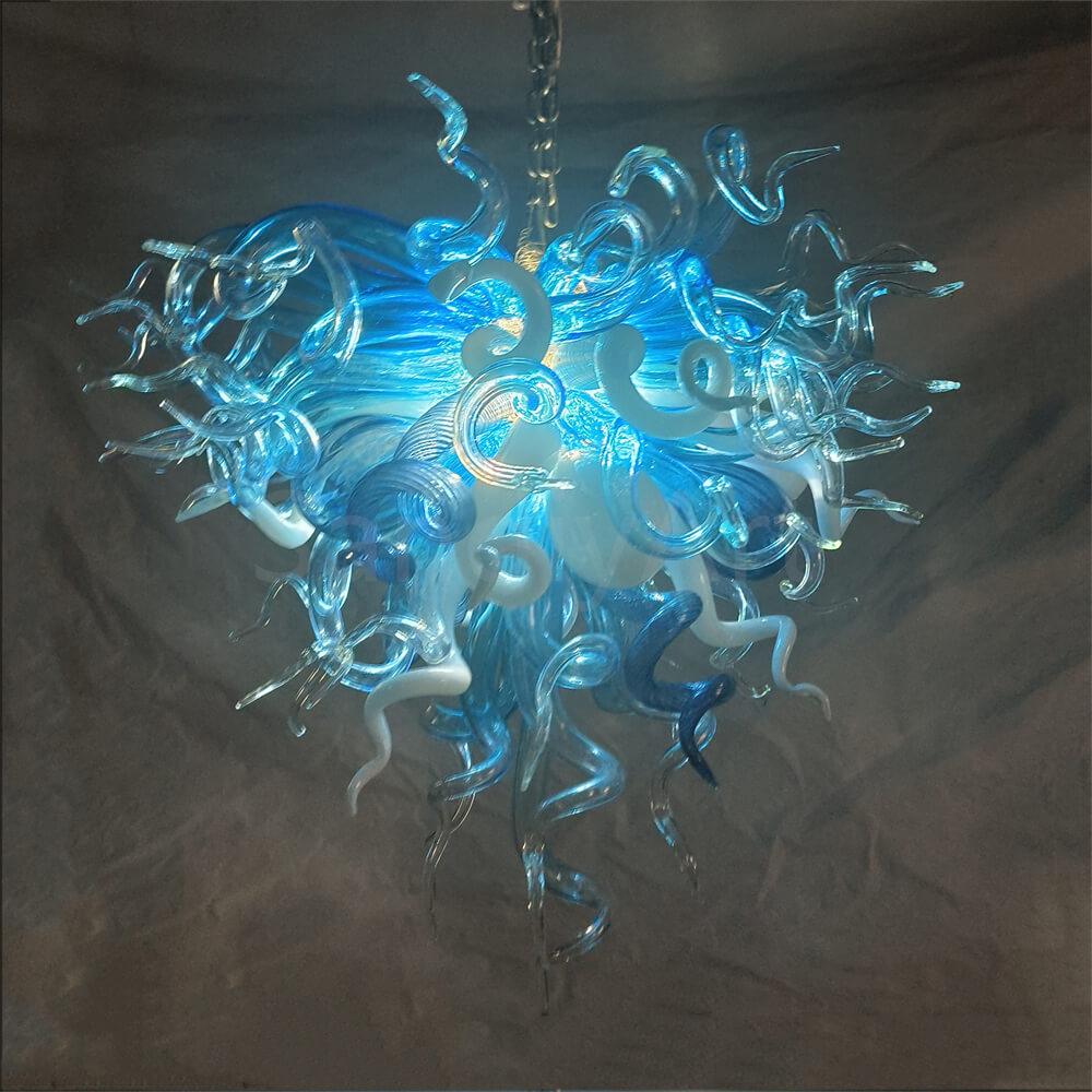 Blue and white color DIY hand made blown glass chandelier