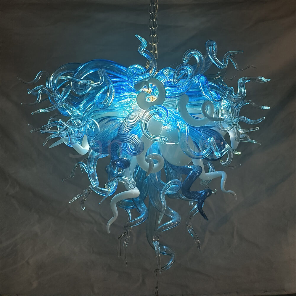 Blue and white color DIY hand made blown glass chandelier