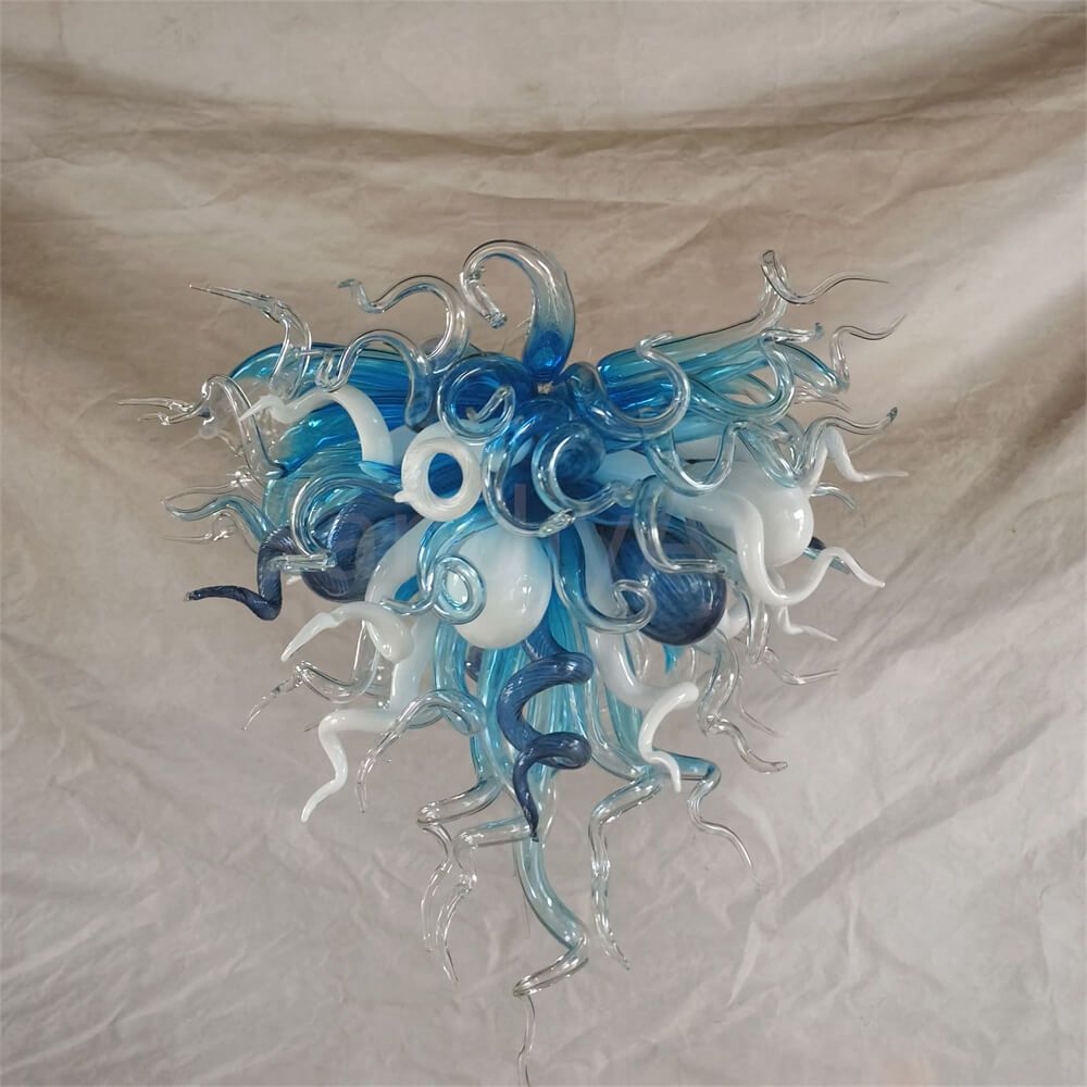 Blue and white color DIY hand made blown glass chandelier