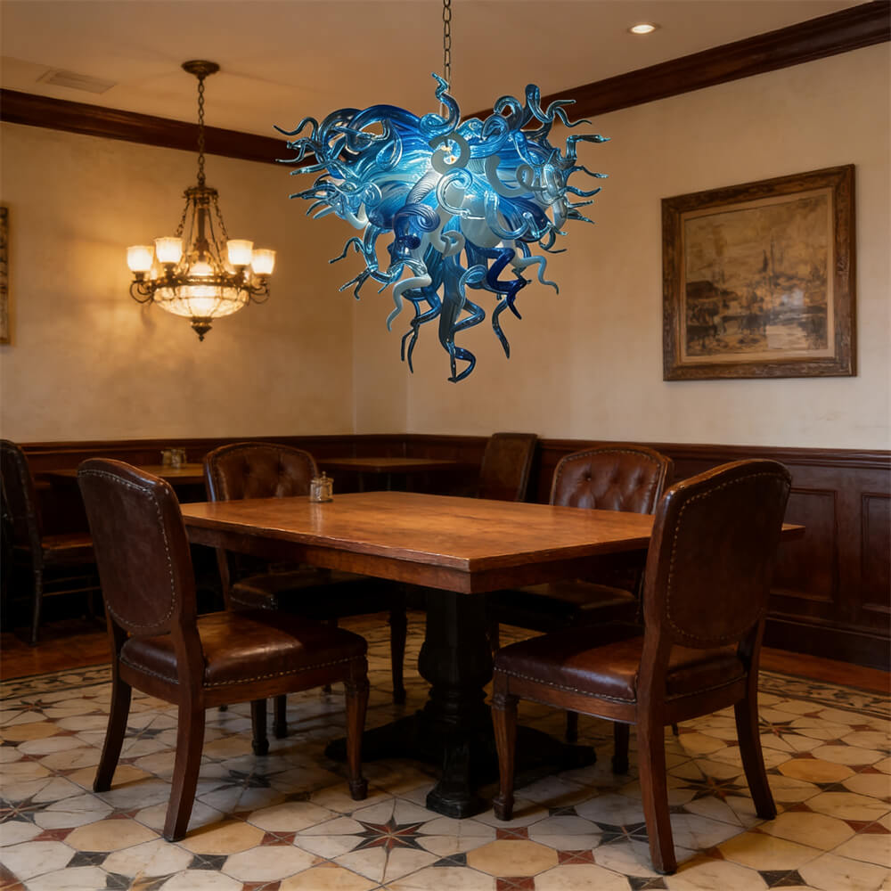Blue and white color DIY hand made blown glass chandelier
