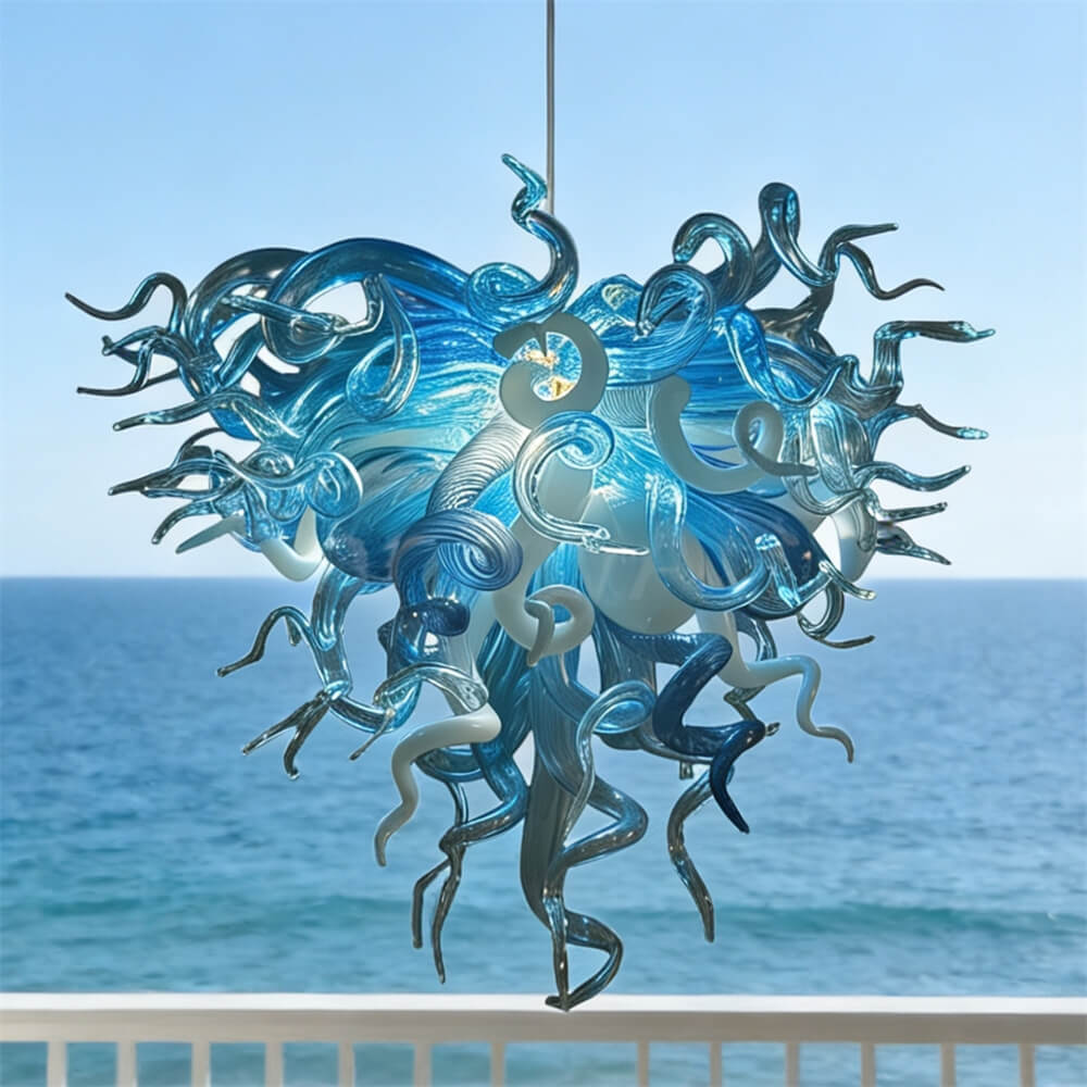 Blue and white color DIY hand made blown glass chandelier
