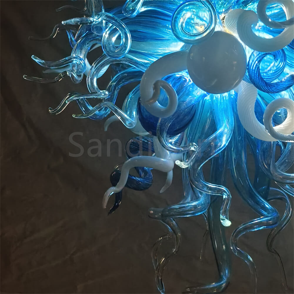 Blue and white color DIY hand made blown glass chandelier