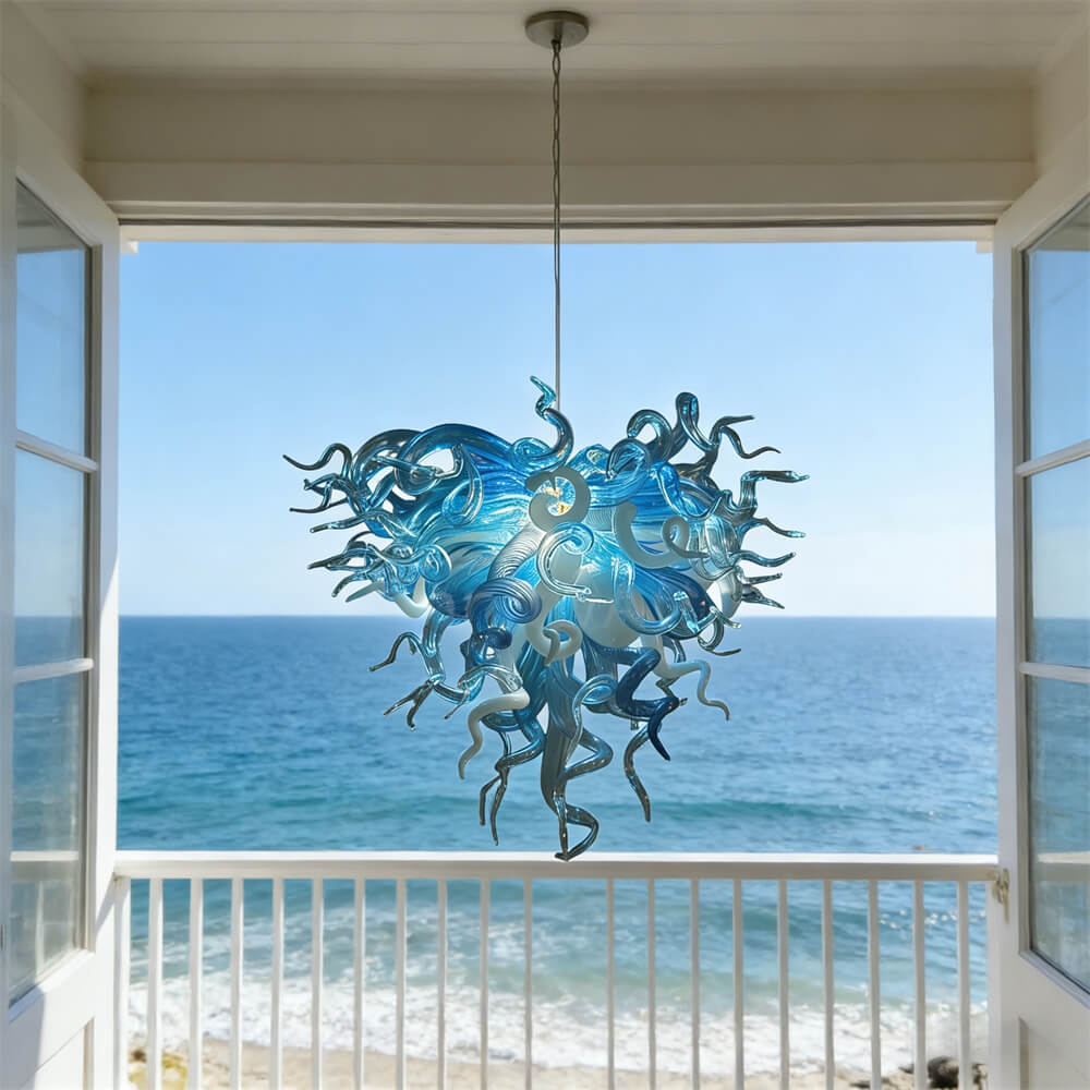 Blue and white color DIY hand made blown glass chandelier