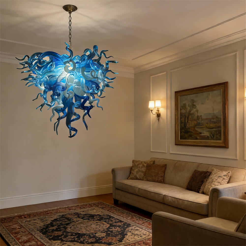 Blue and white color DIY hand made blown glass chandelier
