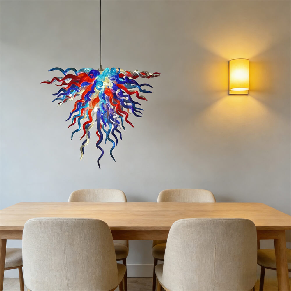 Red and blue handmade colored glaze chandelier home lighting