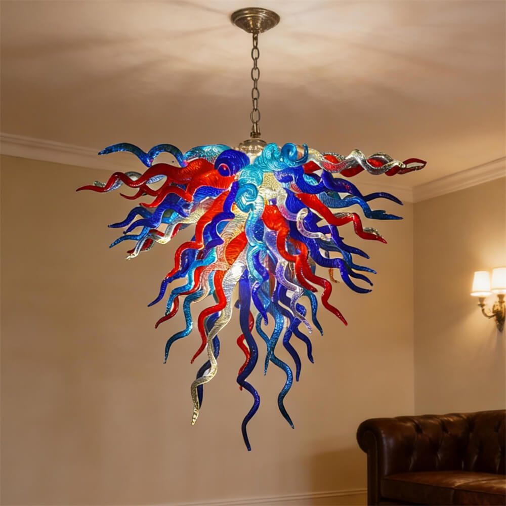 Red and blue handmade colored glaze chandelier home lighting