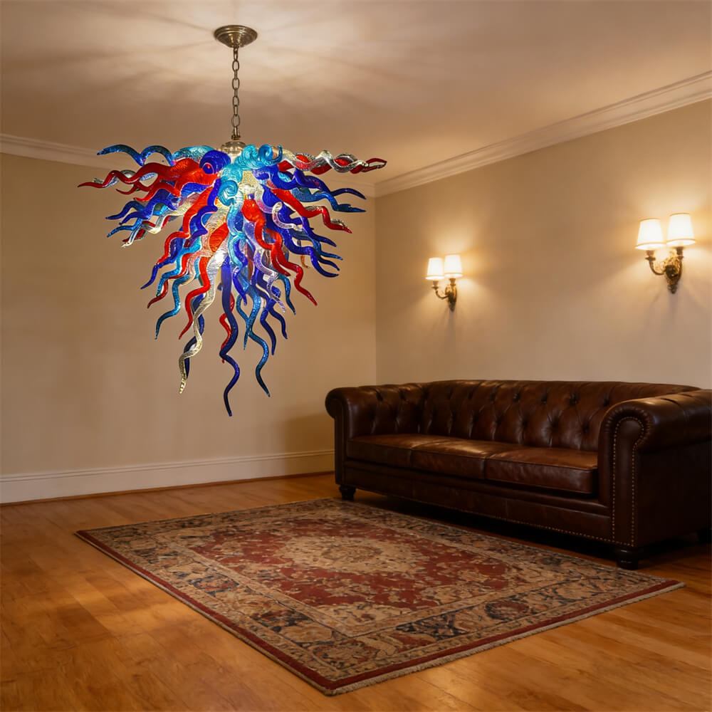 Red and blue handmade colored glaze chandelier home lighting