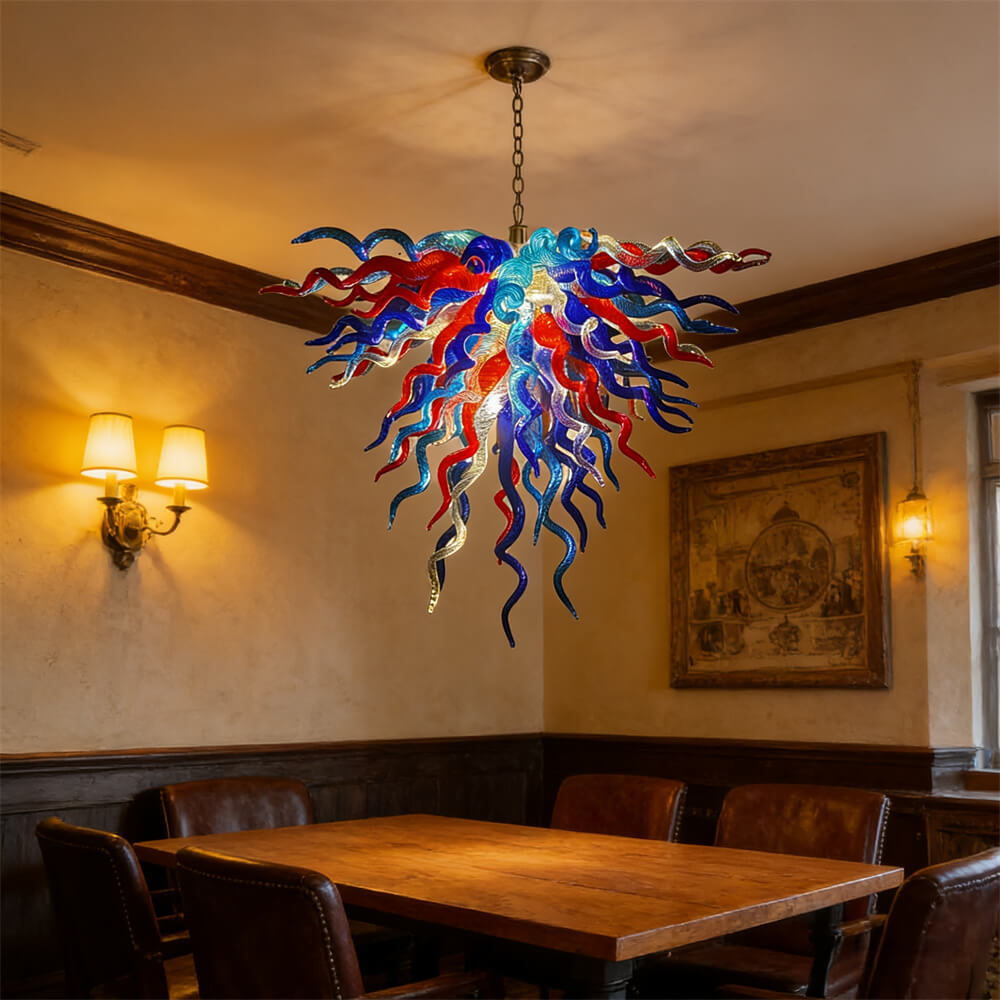 Red and blue handmade colored glaze chandelier home lighting