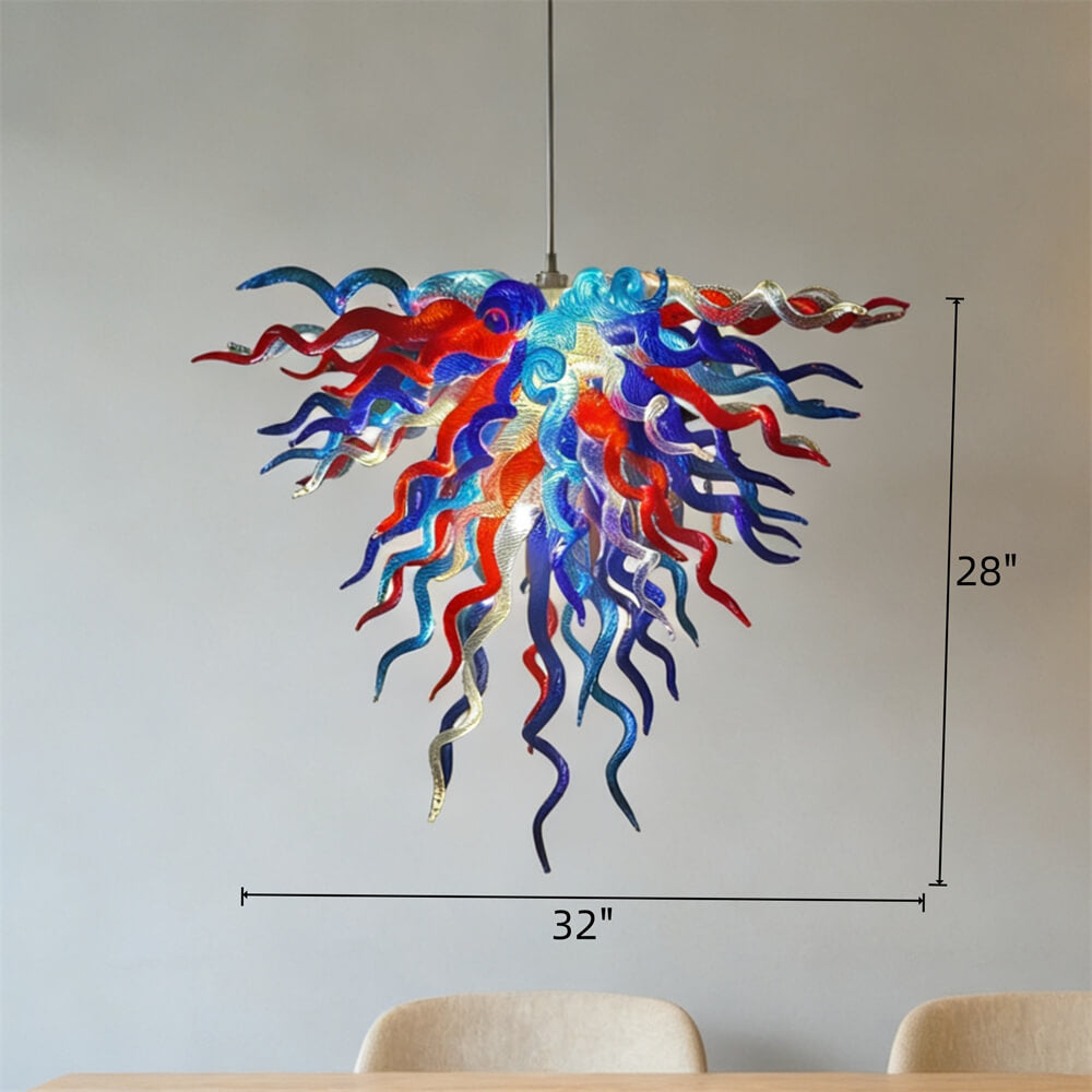 Red and blue handmade colored glaze chandelier home lighting