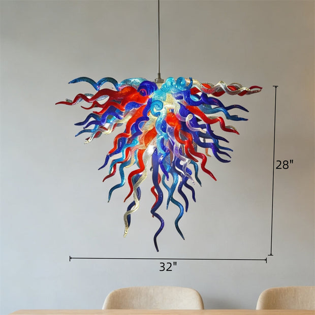 Red and blue handmade colored glaze chandelier home lighting