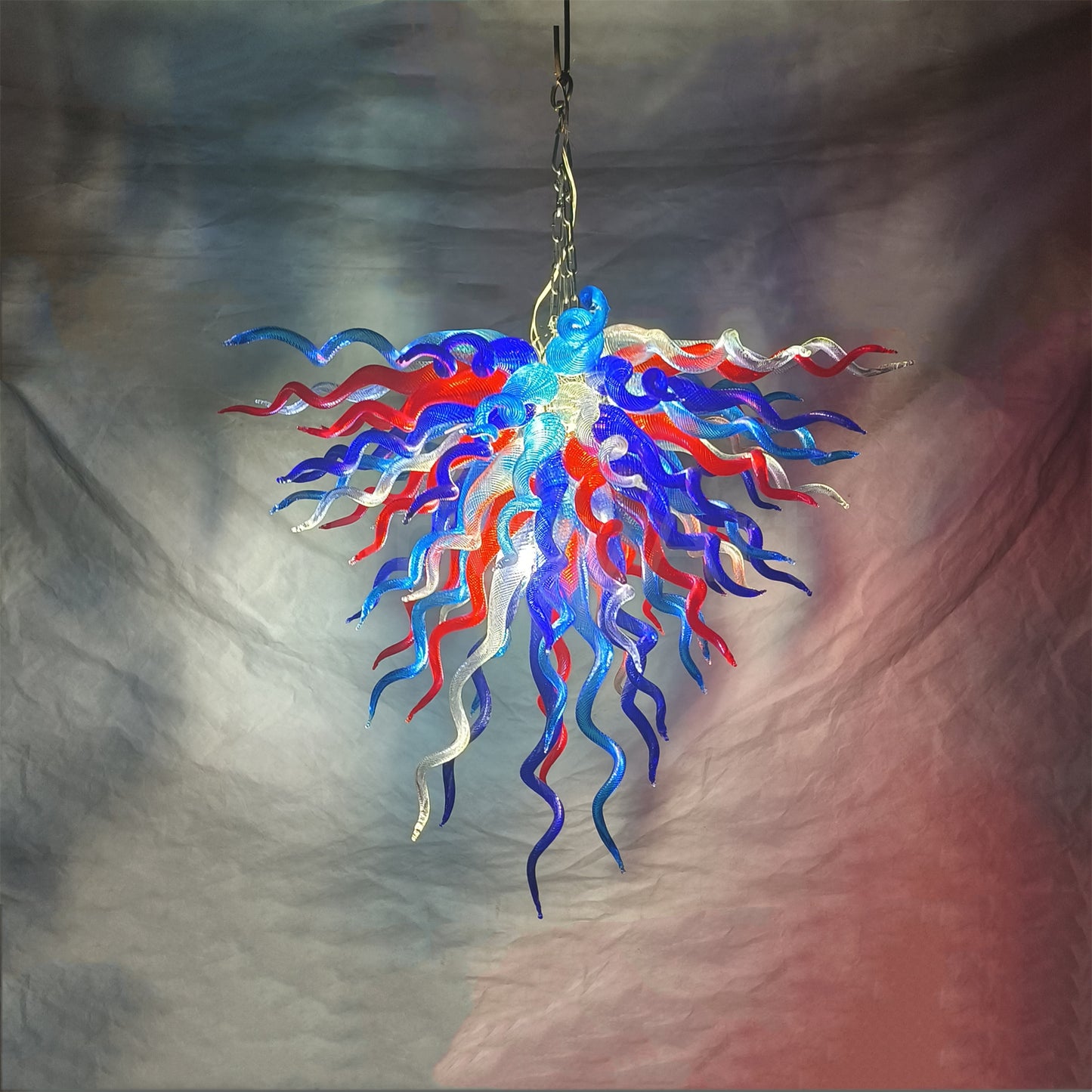 Red and blue handmade colored glaze chandelier home lighting