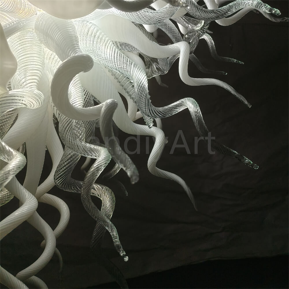Modern design hand made clear and white blown glass chandelier