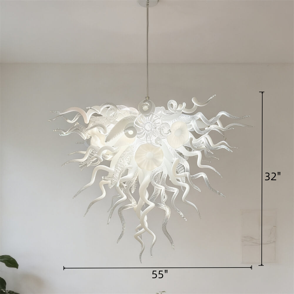 Modern design hand made clear and white blown glass chandelier
