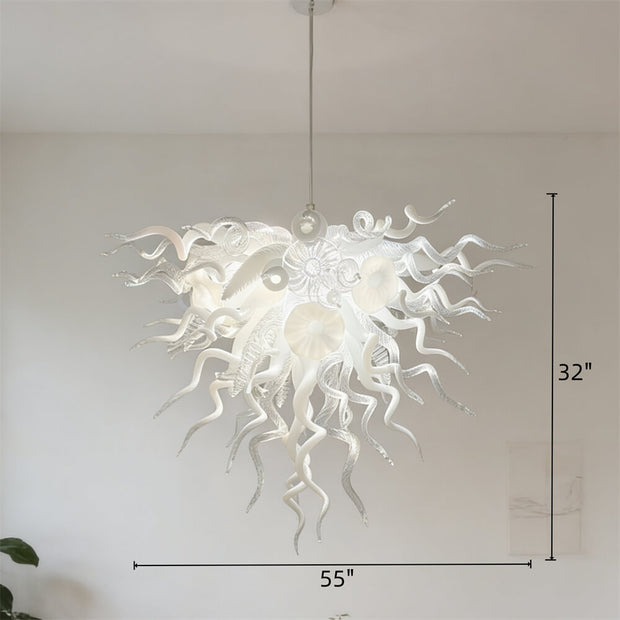 Modern design hand made clear and white blown glass chandelier