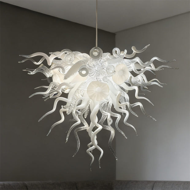 Modern design hand made clear and white blown glass chandelier