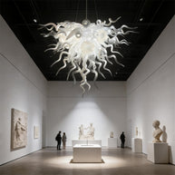 Modern design hand made clear and white blown glass chandelier