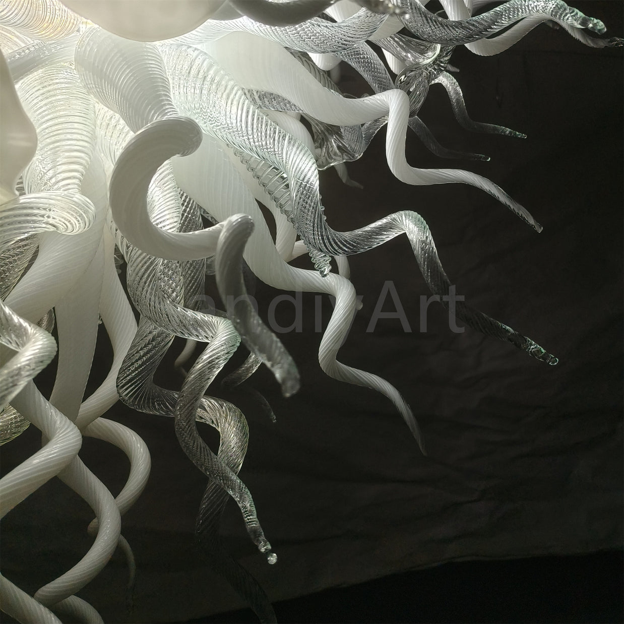 Modern design hand made clear and white blown glass chandelier
