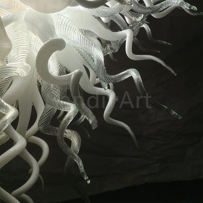 Modern design hand made clear and white blown glass chandelier