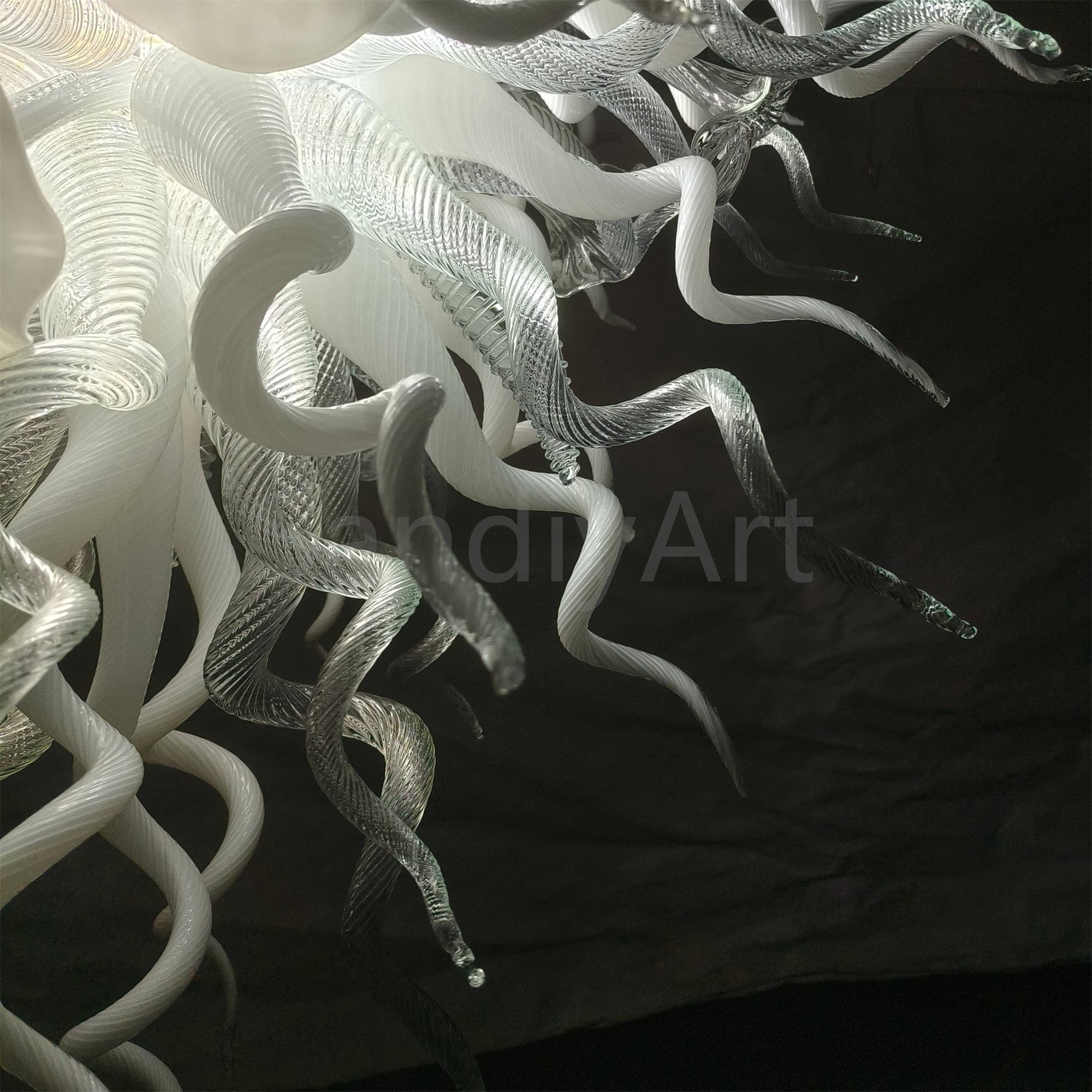 Modern design hand made clear and white blown glass chandelier