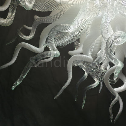 Modern design hand made clear and white blown glass chandelier