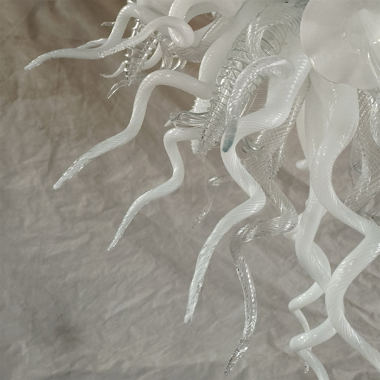 Modern design hand made clear and white blown glass chandelier