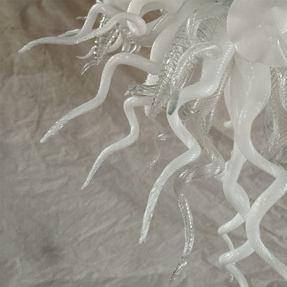 Modern design hand made clear and white blown glass chandelier