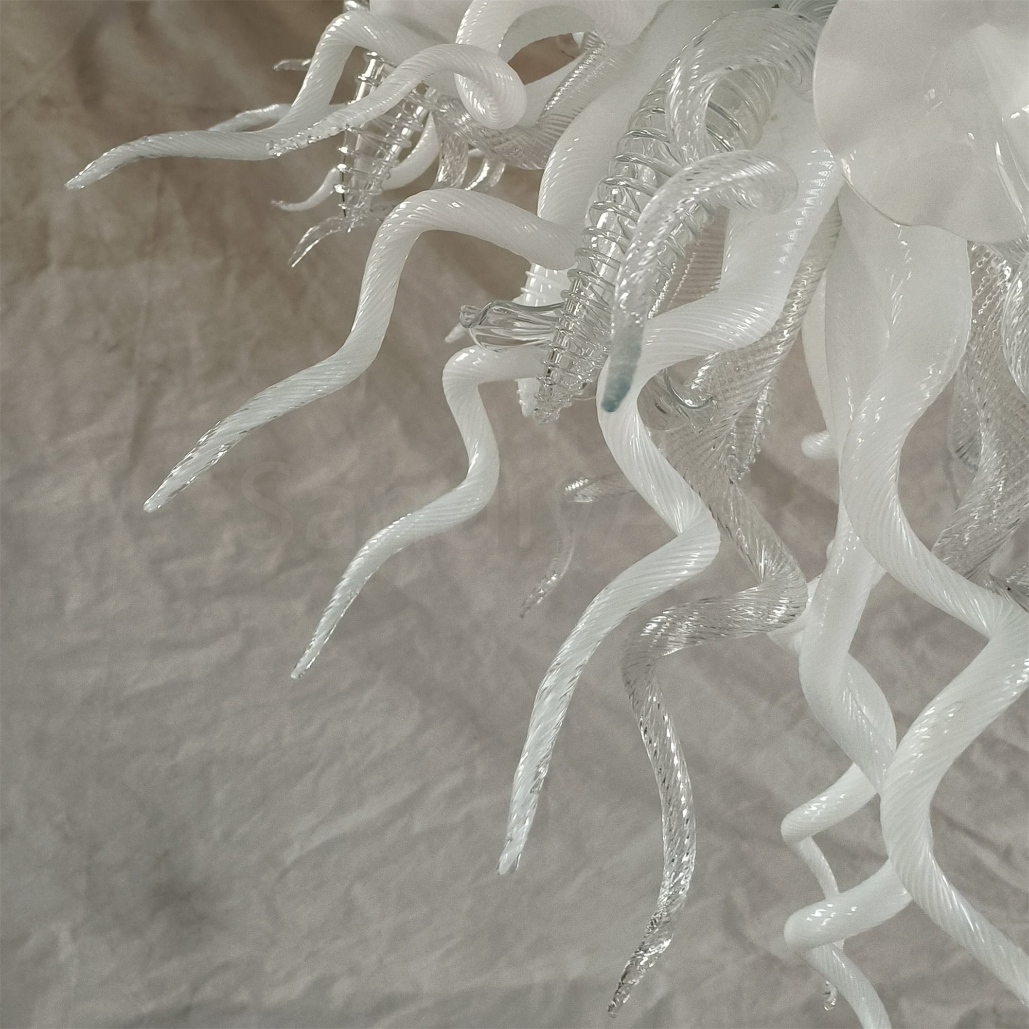 Modern design hand made clear and white blown glass chandelier