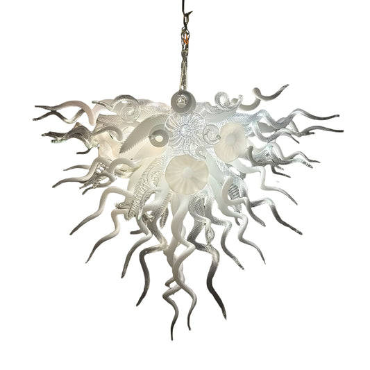 Modern design hand made clear and white blown glass chandelier