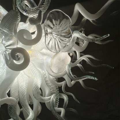 Modern design hand made clear and white blown glass chandelier