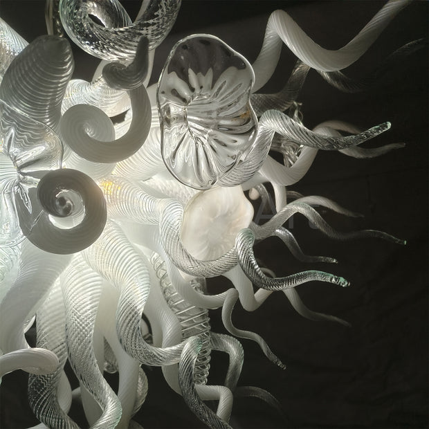 Modern design hand made clear and white blown glass chandelier
