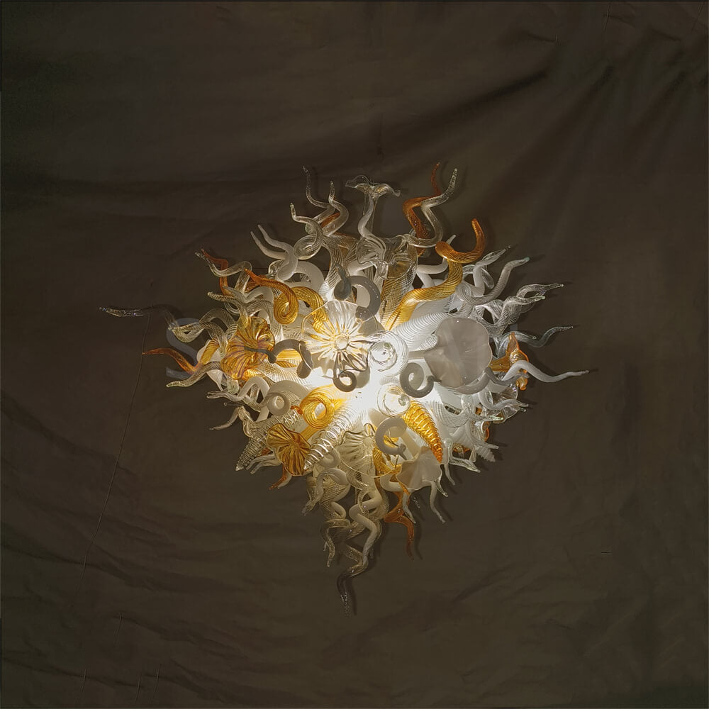 Gold and white color blown art glass chandelier luxury style