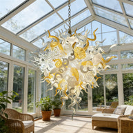 Gold and white color blown art glass chandelier luxury style