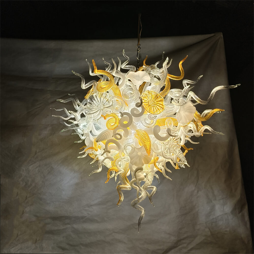 Gold and white color blown art glass chandelier luxury style
