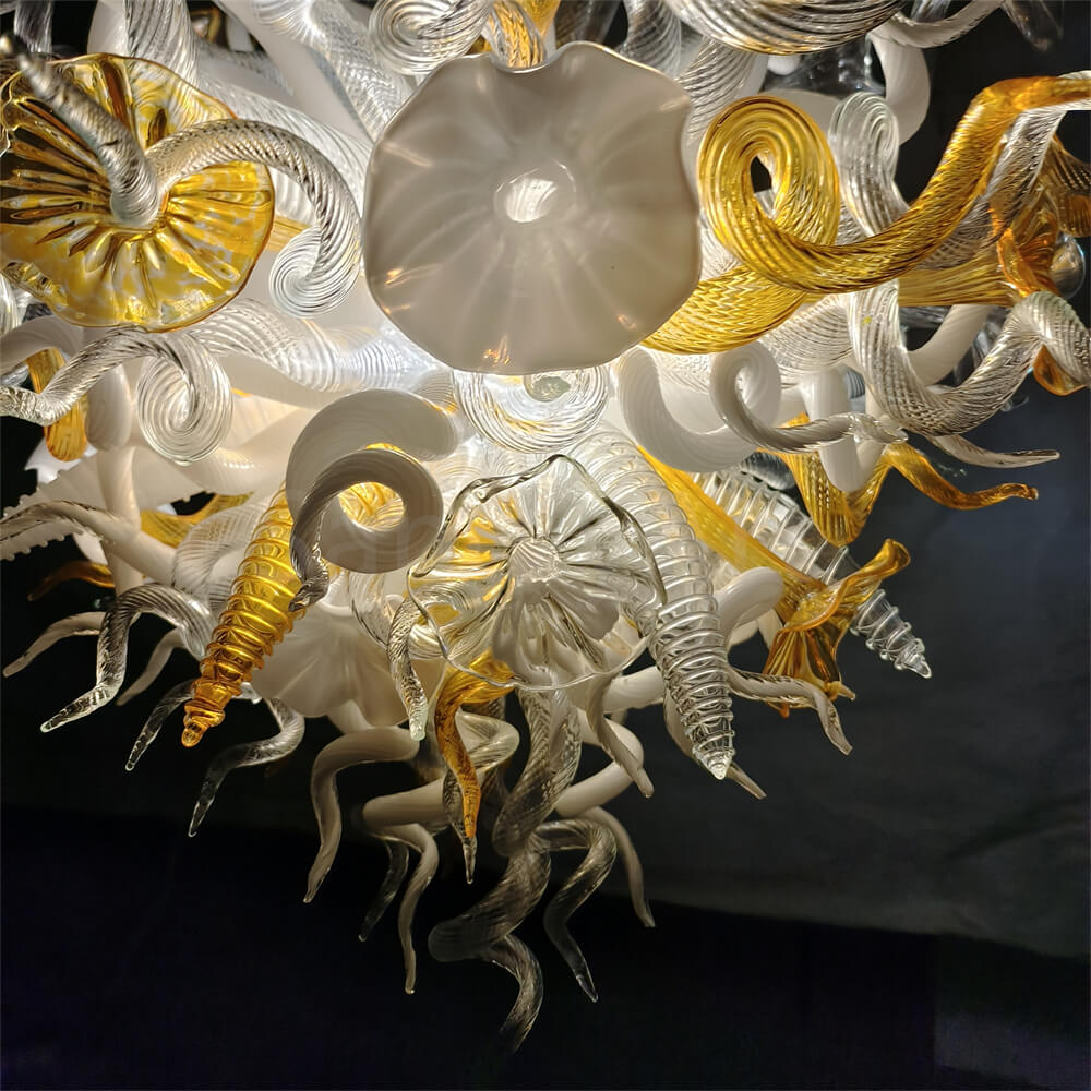 Gold and white color blown art glass chandelier luxury style